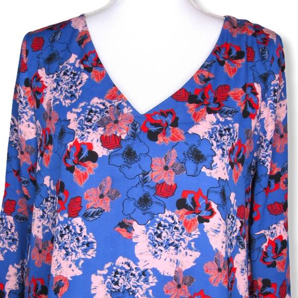 Astr Women's Lace Sleeve Tunic Top M Blue Pink Floral Bell Sleeves Flowy Blouse - Picture 10 of 12